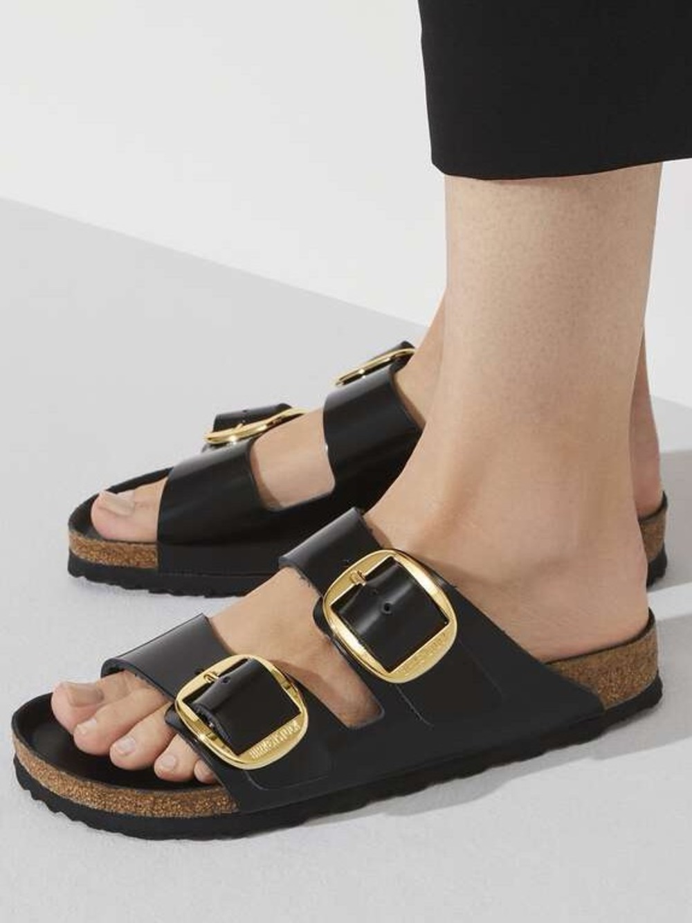 Birkenstock Arizona Big Buckle High Shine Black Gold Buckle Size 38